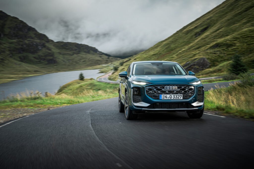 2026 Audi Q3 Malpelo blue metallic, outdoor dynamic photo, exterior, front view